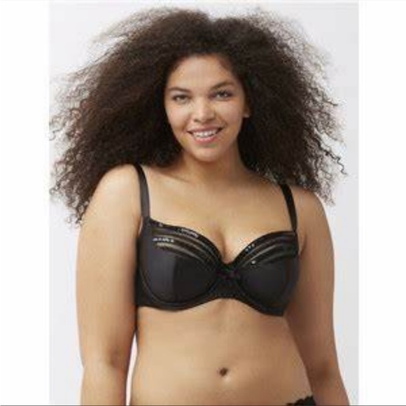 Cacique Other - Cacique Black Sequin Mesh French Balconette Bra 44DDD